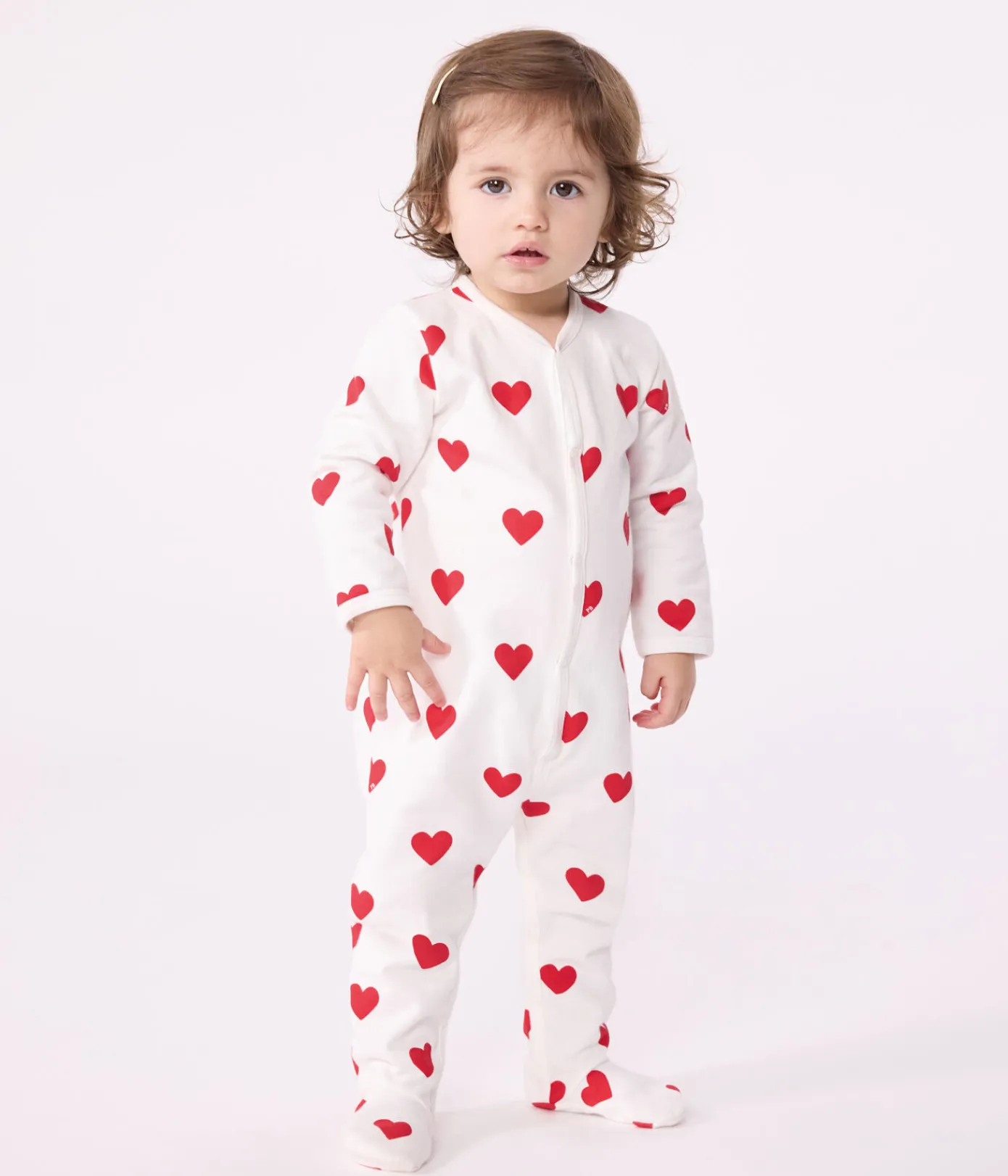 Petit Bateau Schlafanzüge, Strampler*Baby-Strampler aus Baumwolle mit roten Herzen weiss MARSHMALLOW/ROT TERKUIT