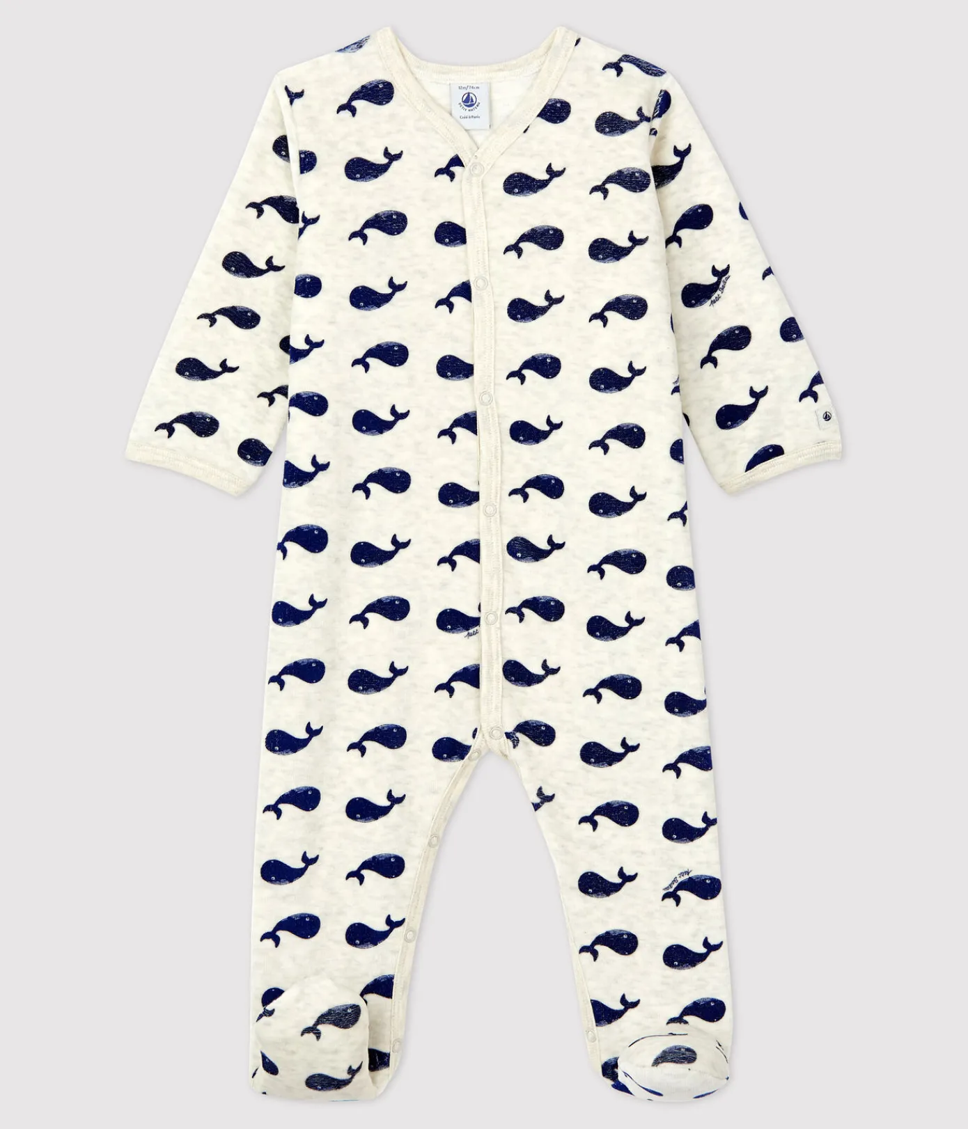 Petit Bateau Schlafanzüge, Strampler*Baby-Strampler aus Nicki beige MONTELIMAR/blau MEDIEVAL