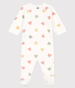 Petit Bateau Schlafanzüge, Strampler*Baby-Strampler aus Nicki mit mehrfarbigen Herzen weiss MARSHMALLOW/weiss MULTICO