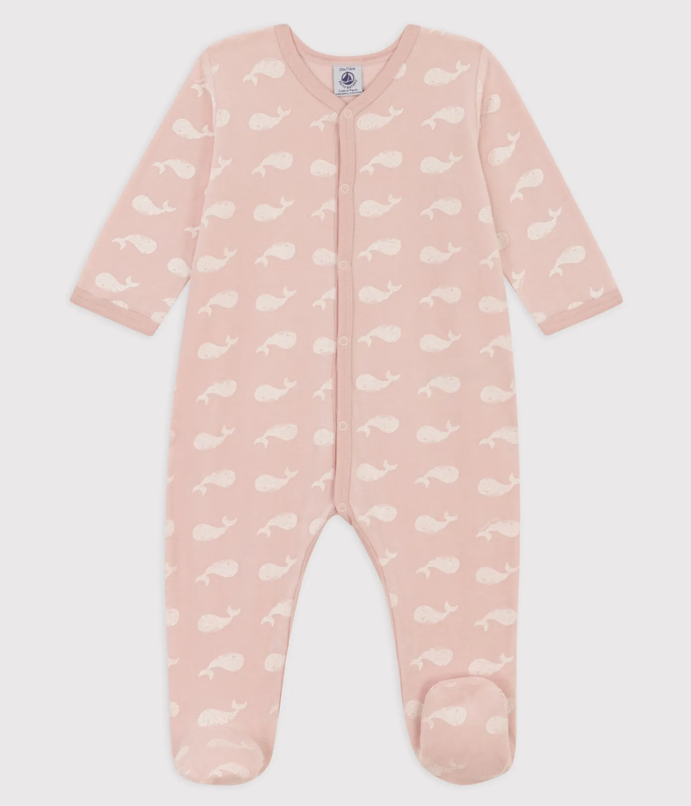 Petit Bateau Schlafanzüge, Strampler*Baby-Strampler aus Samt mit rosa Walmotiv SALINE/ MARSHMALLOW