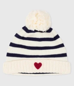 Petit Bateau Accessoires, Sonnenhüte, Caps*Baby-Strickmütze mit Streifen und Fleece-Futter blau MARSHMALLOW/ SOIR