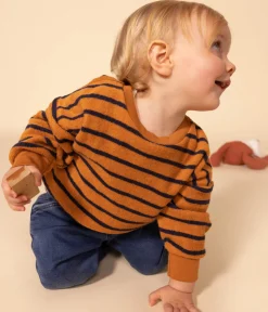 Petit Bateau Pullover, Cardigans*Baby-Sweatshirt aus gestreiftem Bouclé-Frottier ECUREUIL/ SMOKING