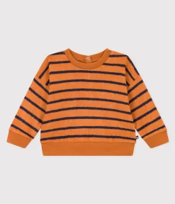 Petit Bateau Pullover, Cardigans*Baby-Sweatshirt aus gestreiftem Bouclé-Frottier ECUREUIL/ SMOKING
