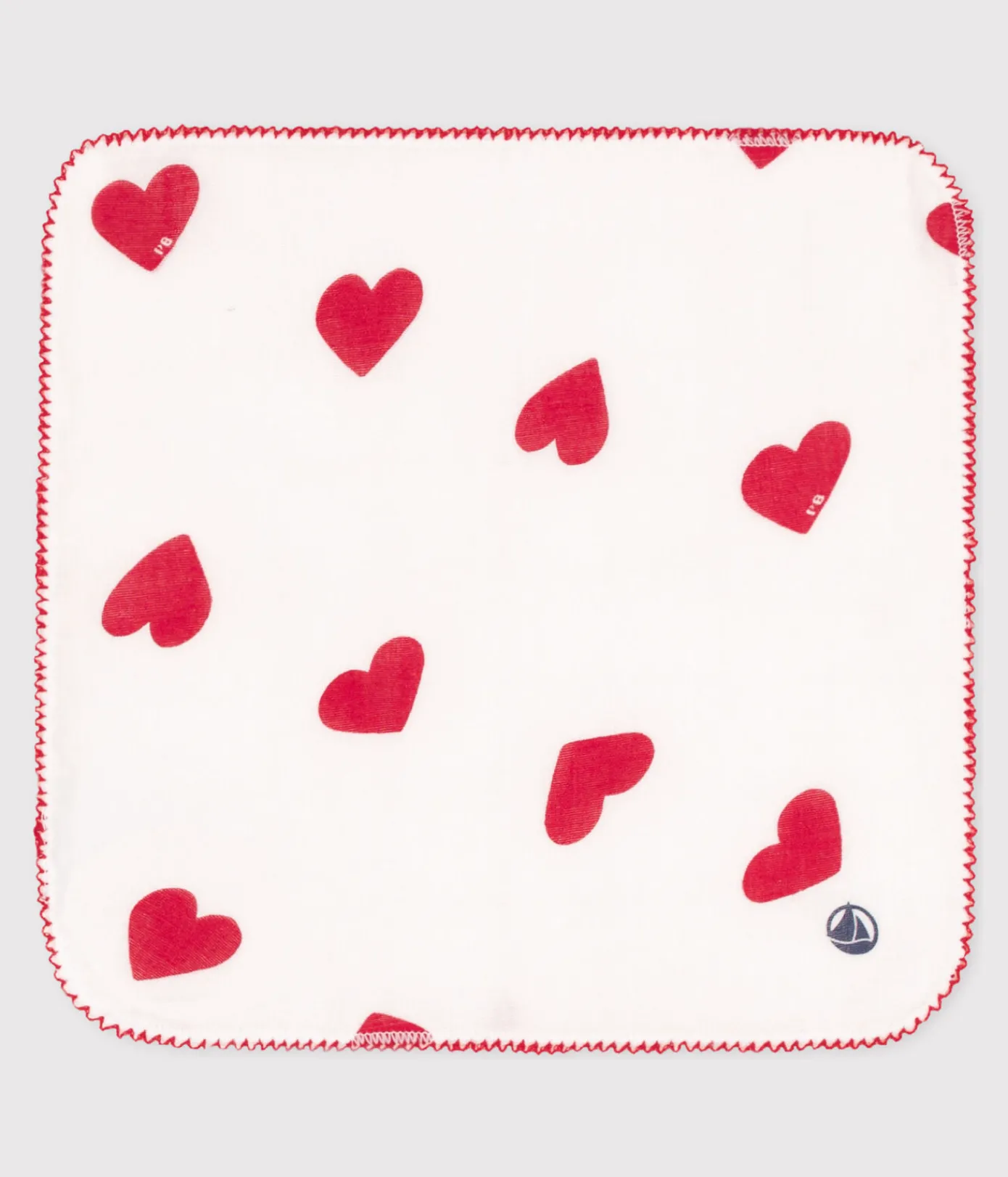 Petit Bateau Newborn*BABY-TASCHENTUCH MIT HERZMOTIV AUS BAUMWOLLGAZE weiss MARSHMALLOW/ROT TERKUIT