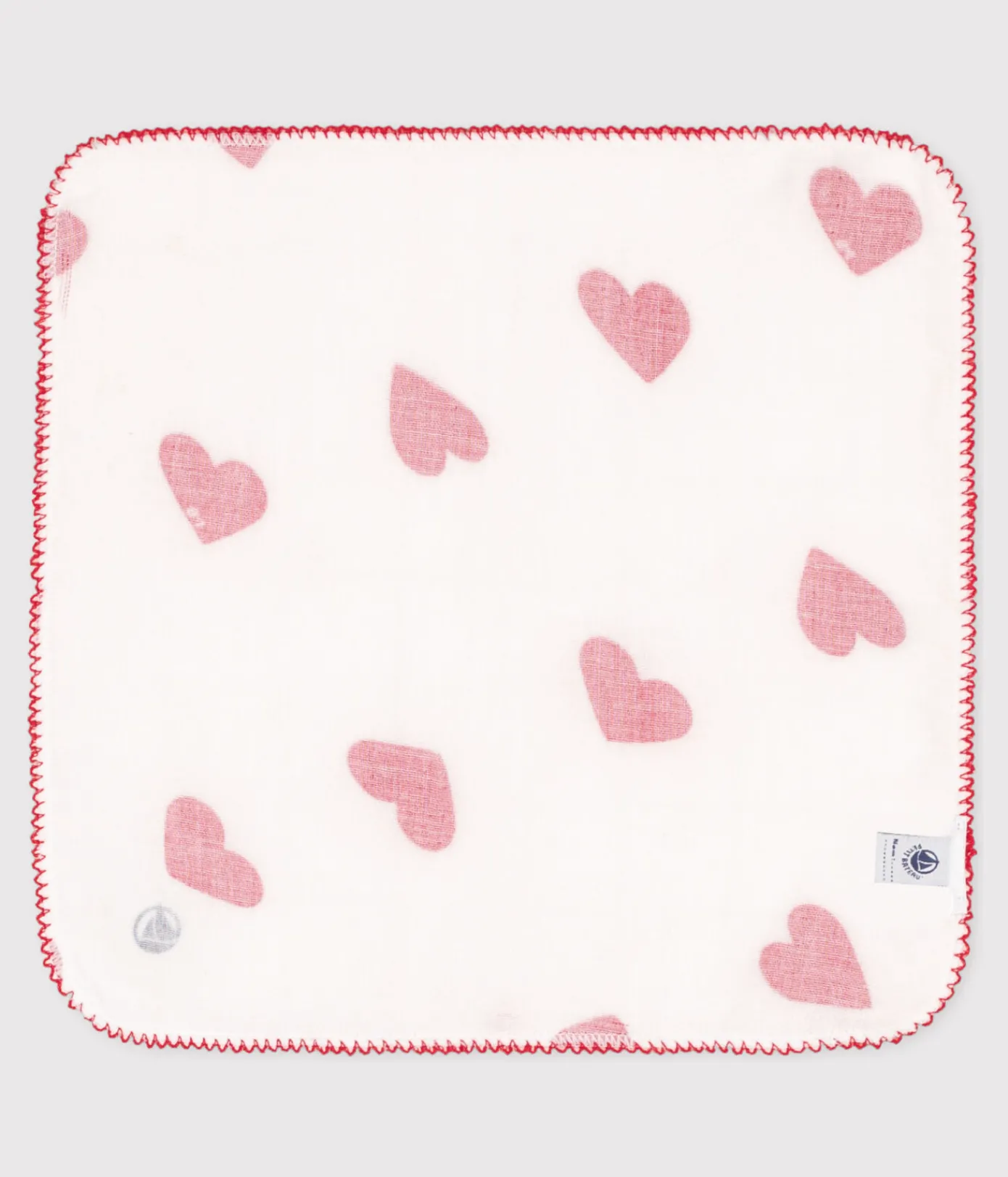Petit Bateau Newborn*BABY-TASCHENTUCH MIT HERZMOTIV AUS BAUMWOLLGAZE weiss MARSHMALLOW/ROT TERKUIT