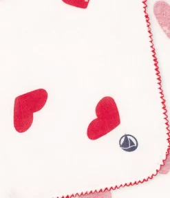 Petit Bateau Newborn*BABY-TASCHENTUCH MIT HERZMOTIV AUS BAUMWOLLGAZE weiss MARSHMALLOW/ROT TERKUIT