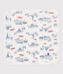 Petit Bateau Newborn*Baby-Waschlappen aus Baumwolle und Frottee mit Paris-Motiv weiss MARSHMALLOW/weiss MULTICO