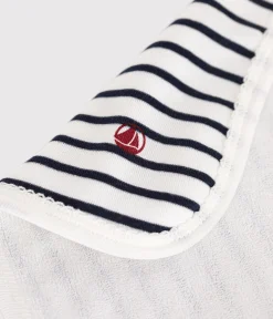 Petit Bateau Newborn*Baby-Waschlappen aus Baumwolle und Frottee mit Streifen weiss MARSHMALLOW/blau SMOKING
