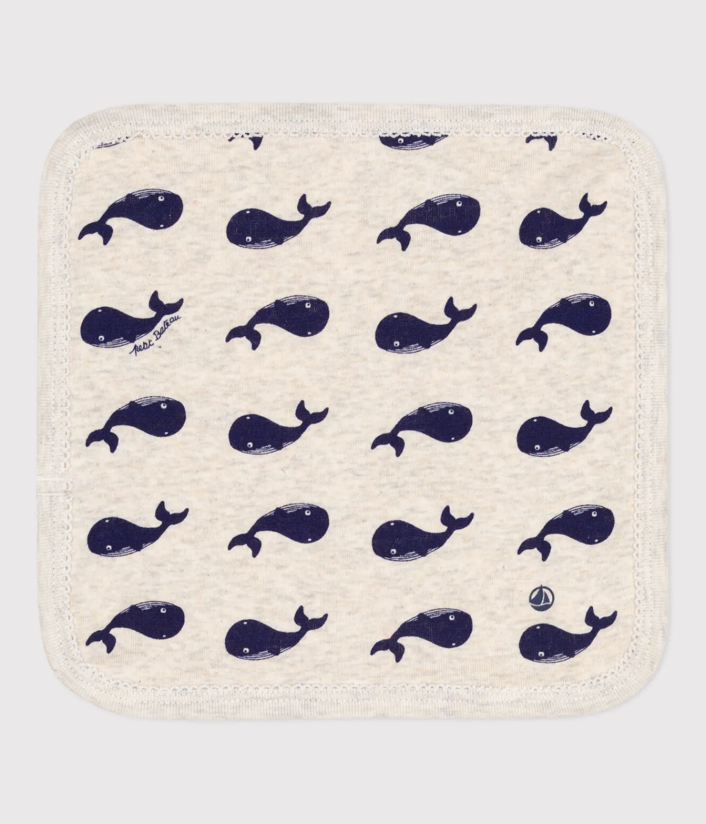 Petit Bateau Newborn*Baby-Waschlappen aus Baumwolle und Frottee mit Walmotiv beige MONTELIMAR/blau MEDIEVAL