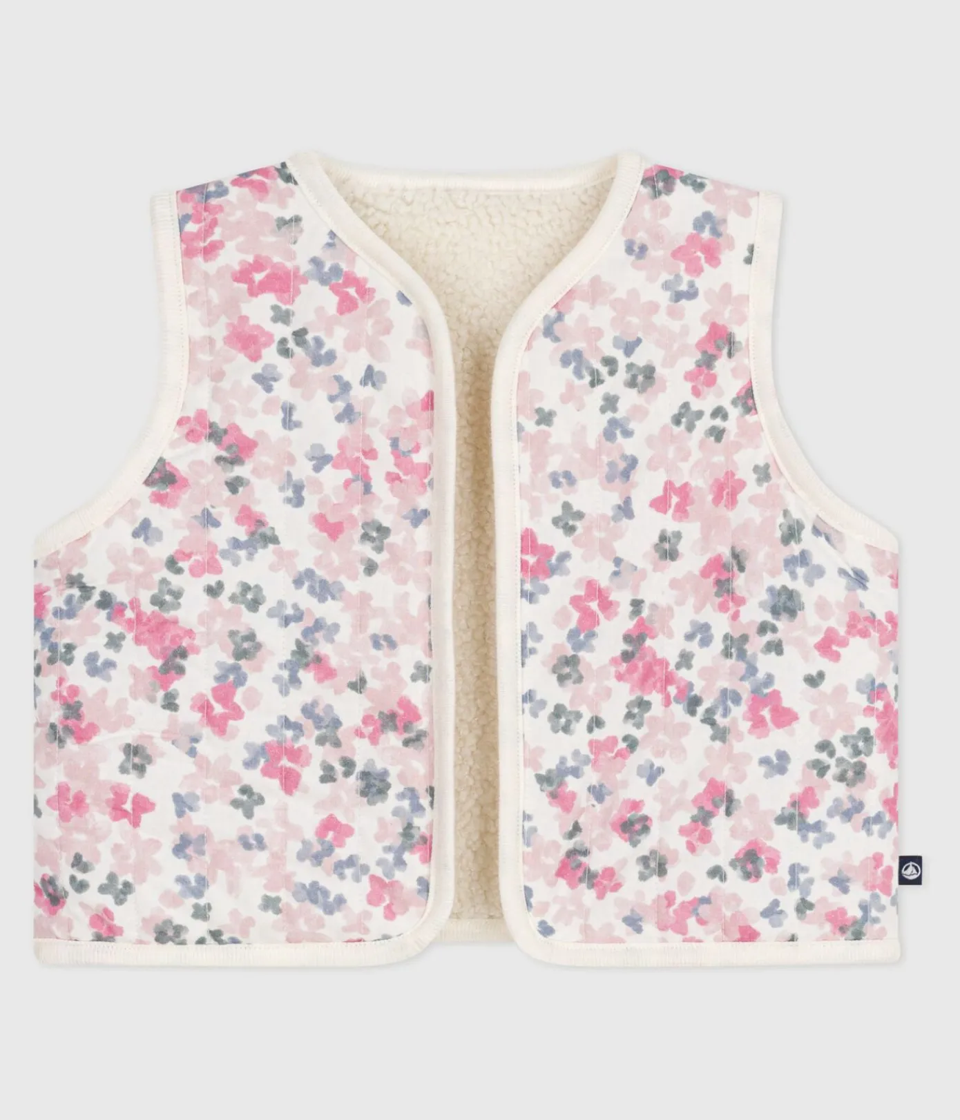 Petit Bateau Pullover, Cardigans*Baby-Weste aus Baumwoll-Popeline und Sherpa mit Muster MILK/ MULTICO