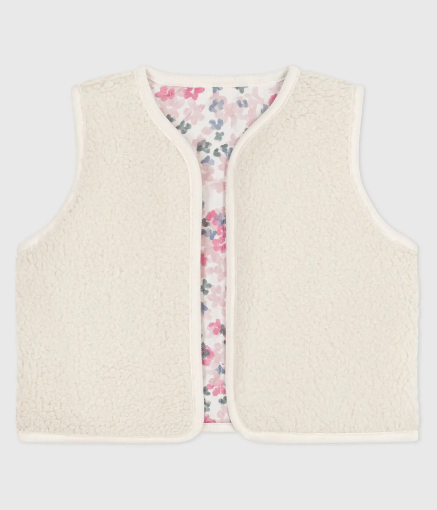 Petit Bateau Pullover, Cardigans*Baby-Weste aus Baumwoll-Popeline und Sherpa mit Muster MILK/ MULTICO