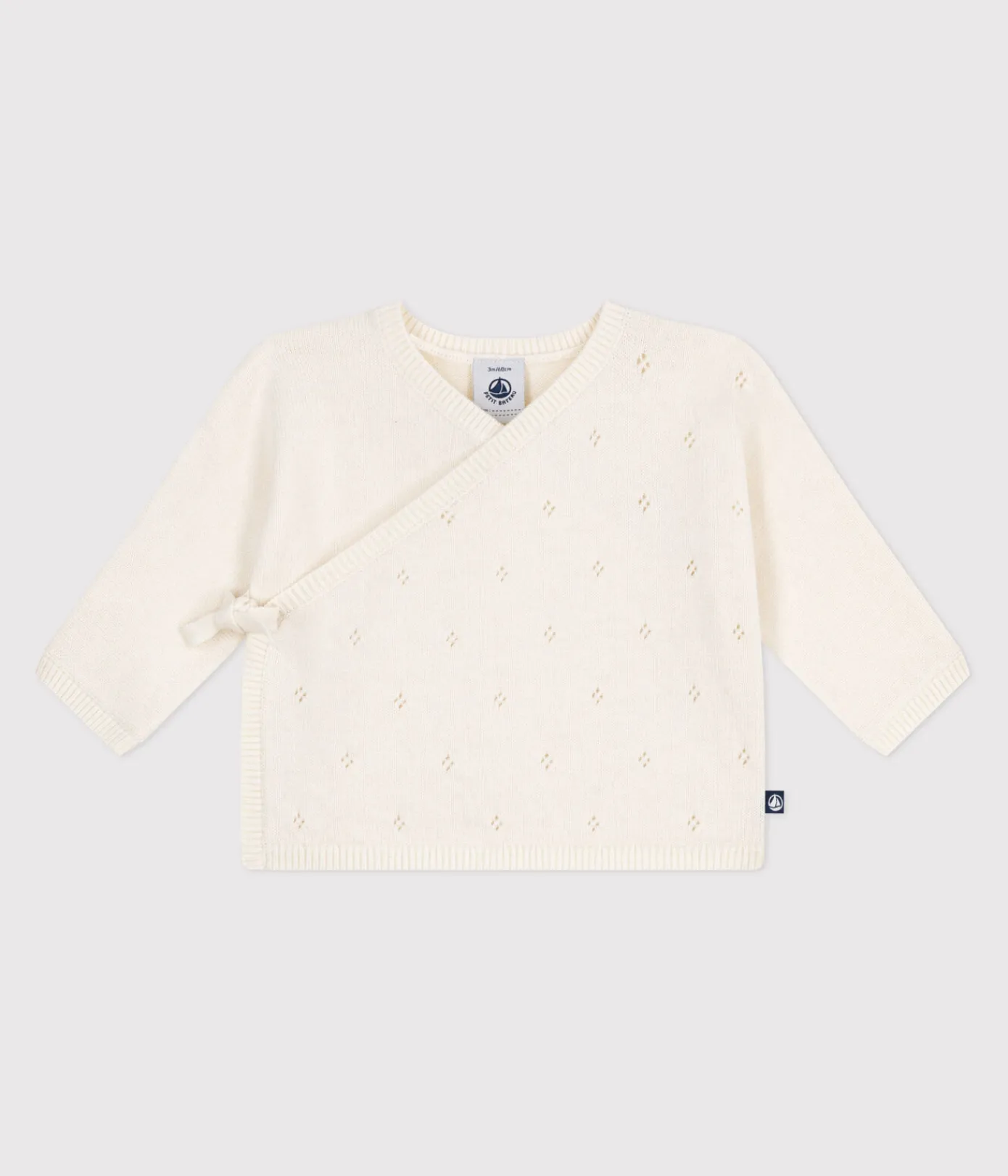 Petit Bateau Pullover, Cardigans|Newborn*Baby-Wickeljacke aus Woll- und Baumwollstrick mit Lochmuster weiss MARSHMALLOW