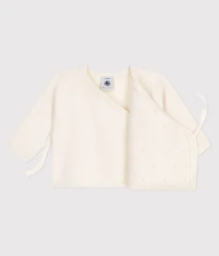 Petit Bateau Pullover, Cardigans|Newborn*Baby-Wickeljacke aus Woll- und Baumwollstrick mit Lochmuster weiss MARSHMALLOW