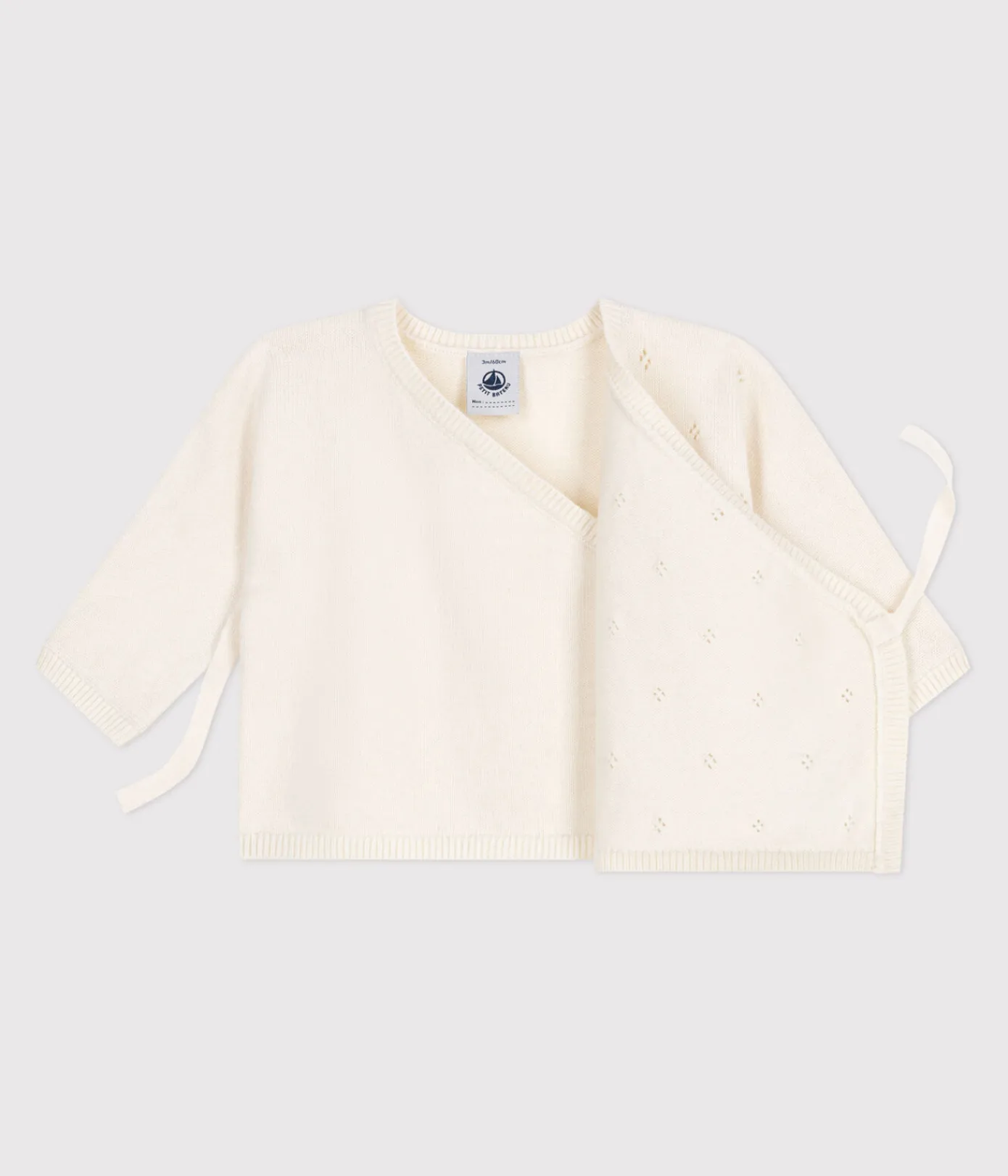 Petit Bateau Pullover, Cardigans|Newborn*Baby-Wickeljacke aus Woll- und Baumwollstrick mit Lochmuster weiss MARSHMALLOW