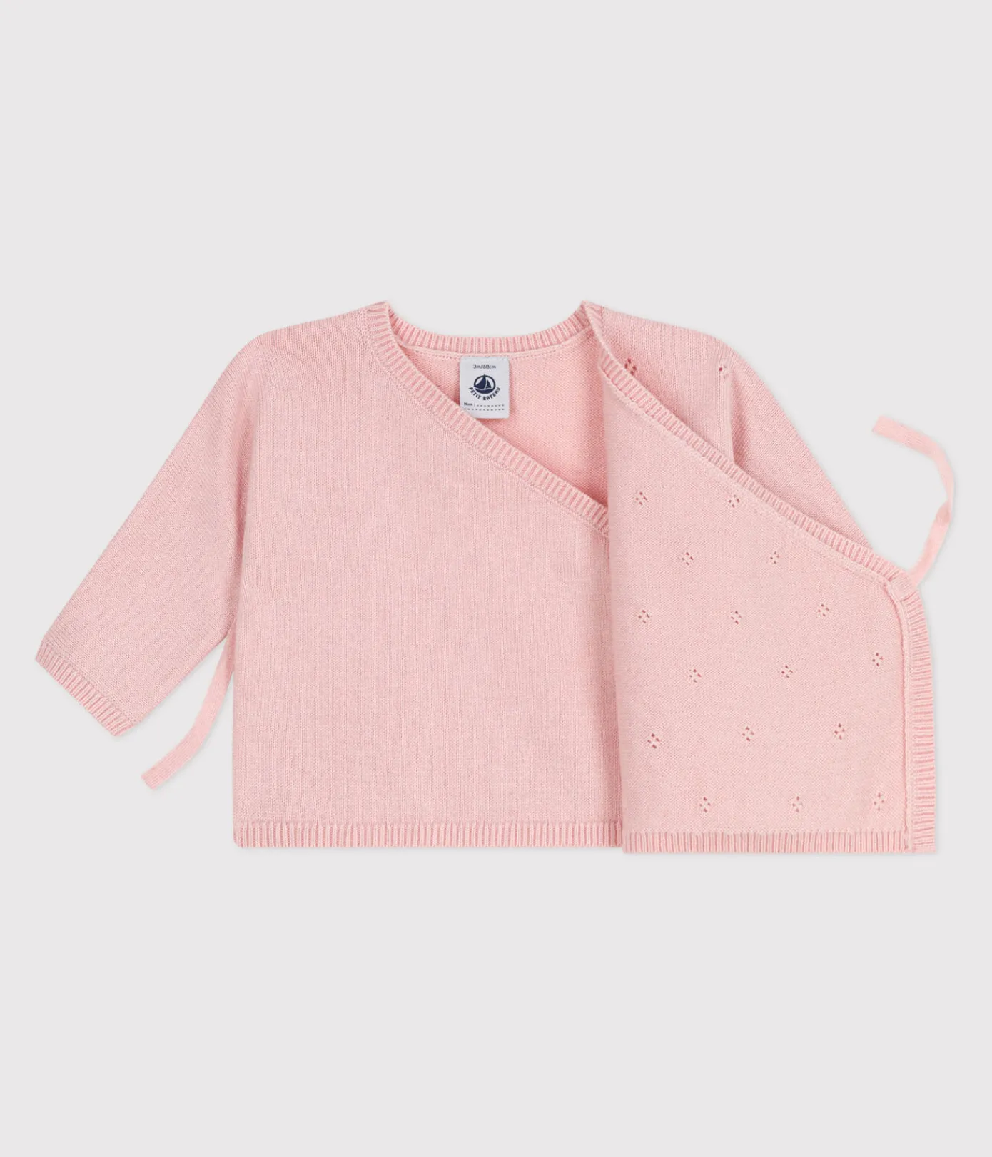 Petit Bateau Pullover, Cardigans|Newborn*Baby-Wickeljacke aus Woll- und Baumwollstrick mit Lochmuster rosa JOLI