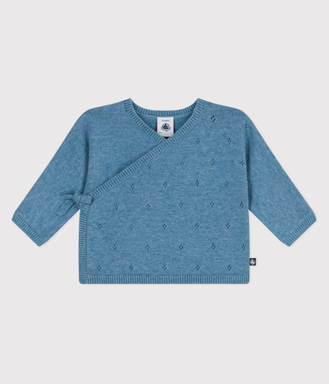 Petit Bateau Pullover, Cardigans|Newborn*Baby-Wickeljacke aus Woll- und Baumwollstrick mit Lochmuster ADRIATIC