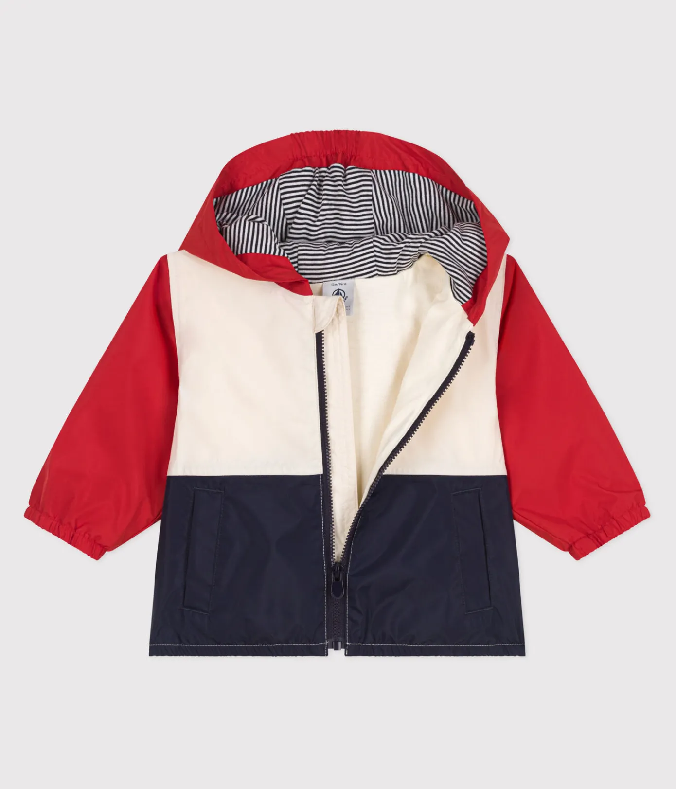 Petit Bateau Jacken, Anoraks*Baby-Windjacke mit Colorblock und Ringelstreifen-Futter ROT AURORA/ MULTICO