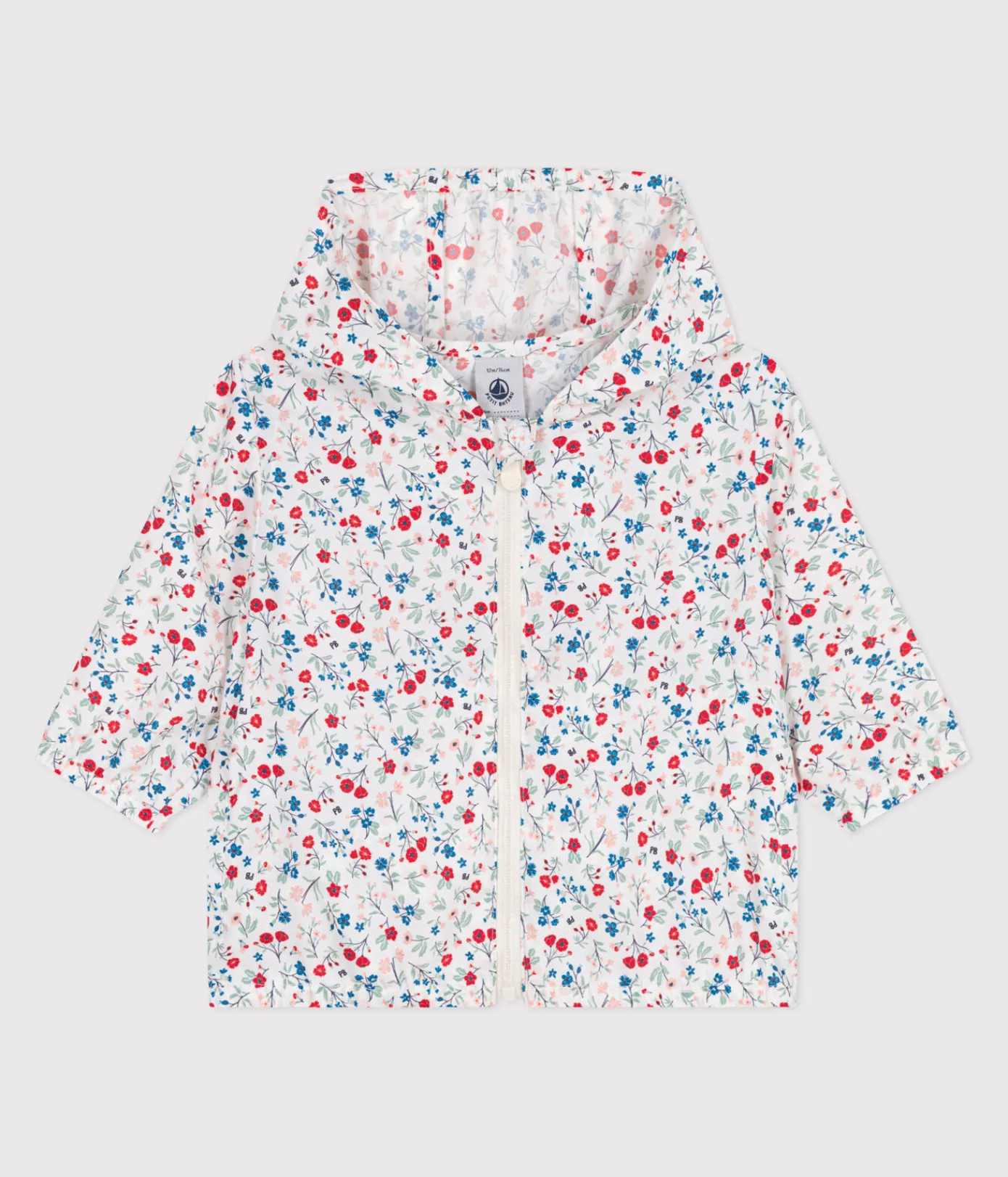 Petit Bateau Jacken, Anoraks*Baby-Windjacke mit UV-Schutz aus Polyester mit Blumenmuster weiss MARSHMALLOW/weiss MULTICO