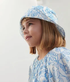 Petit Bateau Accessoires, Mützen, Caps*Bedruckte Popeline-Mütze für Mädchen blau MARSHMALLOW/ PORCELANA