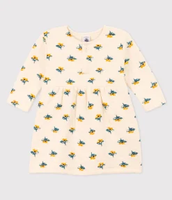 Petit Bateau Kleider*Bedrucktes langärmeliges Babykleid aus gestepptem Doppeljersey weiss AVALANCHE/ MULTICO