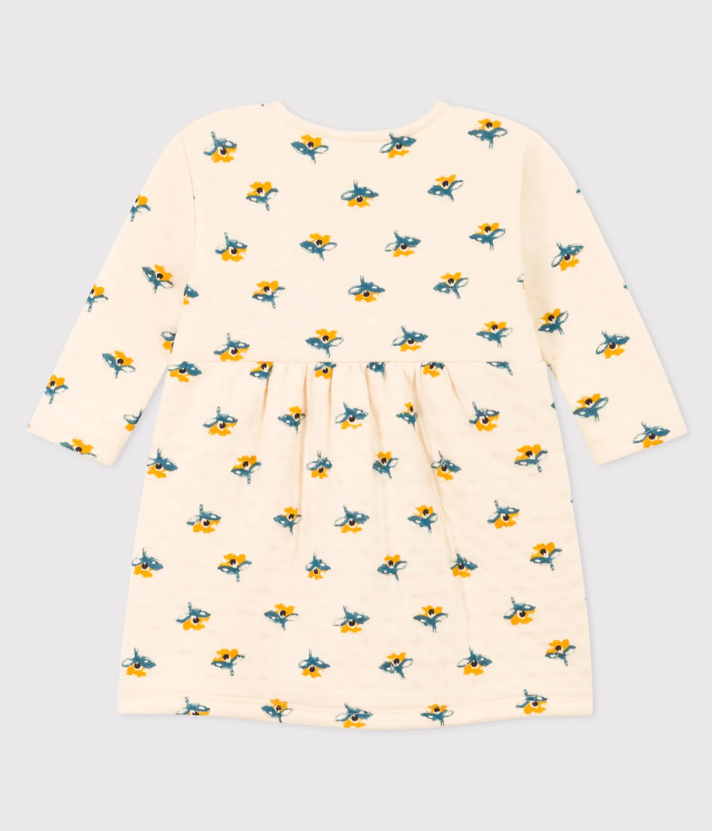Petit Bateau Kleider*Bedrucktes langärmeliges Babykleid aus gestepptem Doppeljersey weiss AVALANCHE/ MULTICO