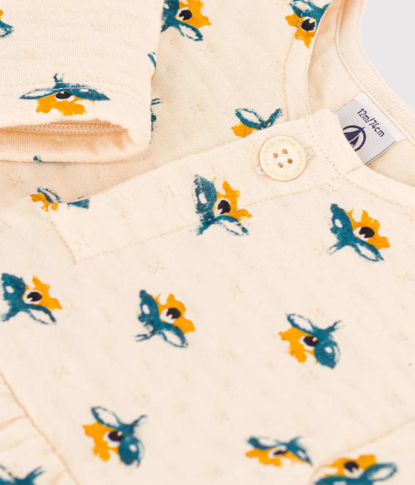 Petit Bateau Kleider*Bedrucktes langärmeliges Babykleid aus gestepptem Doppeljersey weiss AVALANCHE/ MULTICO