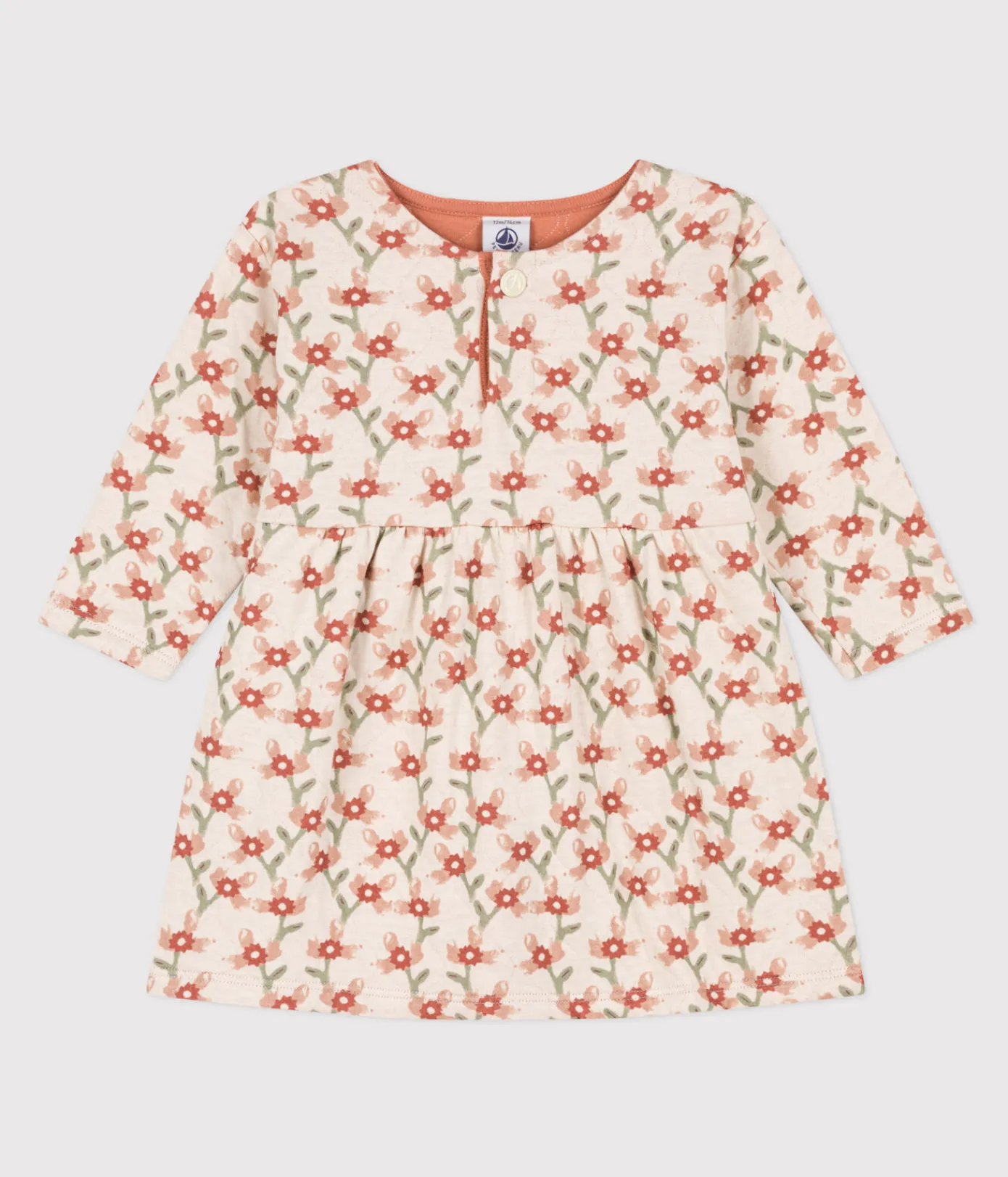 Petit Bateau Kleider*Bedrucktes langärmeliges Babykleid aus gestepptem Doppeljersey weiss AVALANCHE/ MULTICO