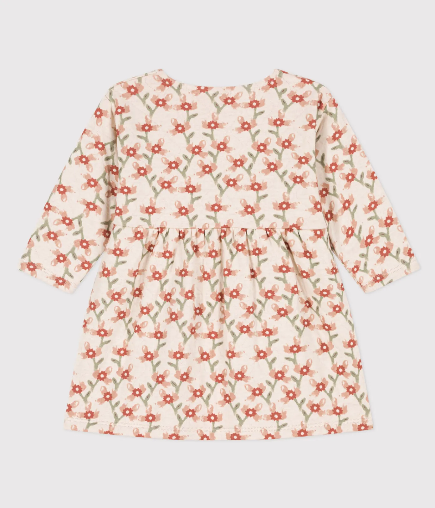 Petit Bateau Kleider*Bedrucktes langärmeliges Babykleid aus gestepptem Doppeljersey weiss AVALANCHE/ MULTICO