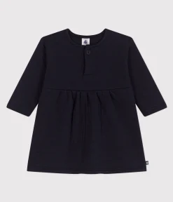Petit Bateau Kleider*Bedrucktes langärmeliges Babykleid aus gestepptem Doppeljersey blau SMOKING
