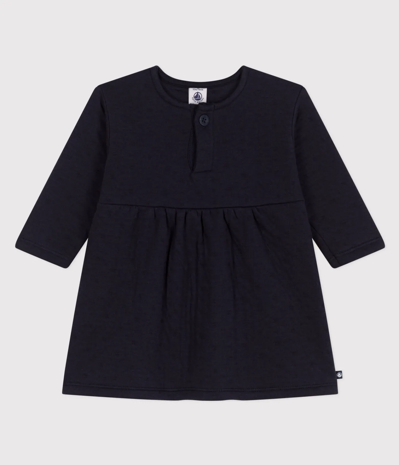 Petit Bateau Kleider*Bedrucktes langärmeliges Babykleid aus gestepptem Doppeljersey blau SMOKING