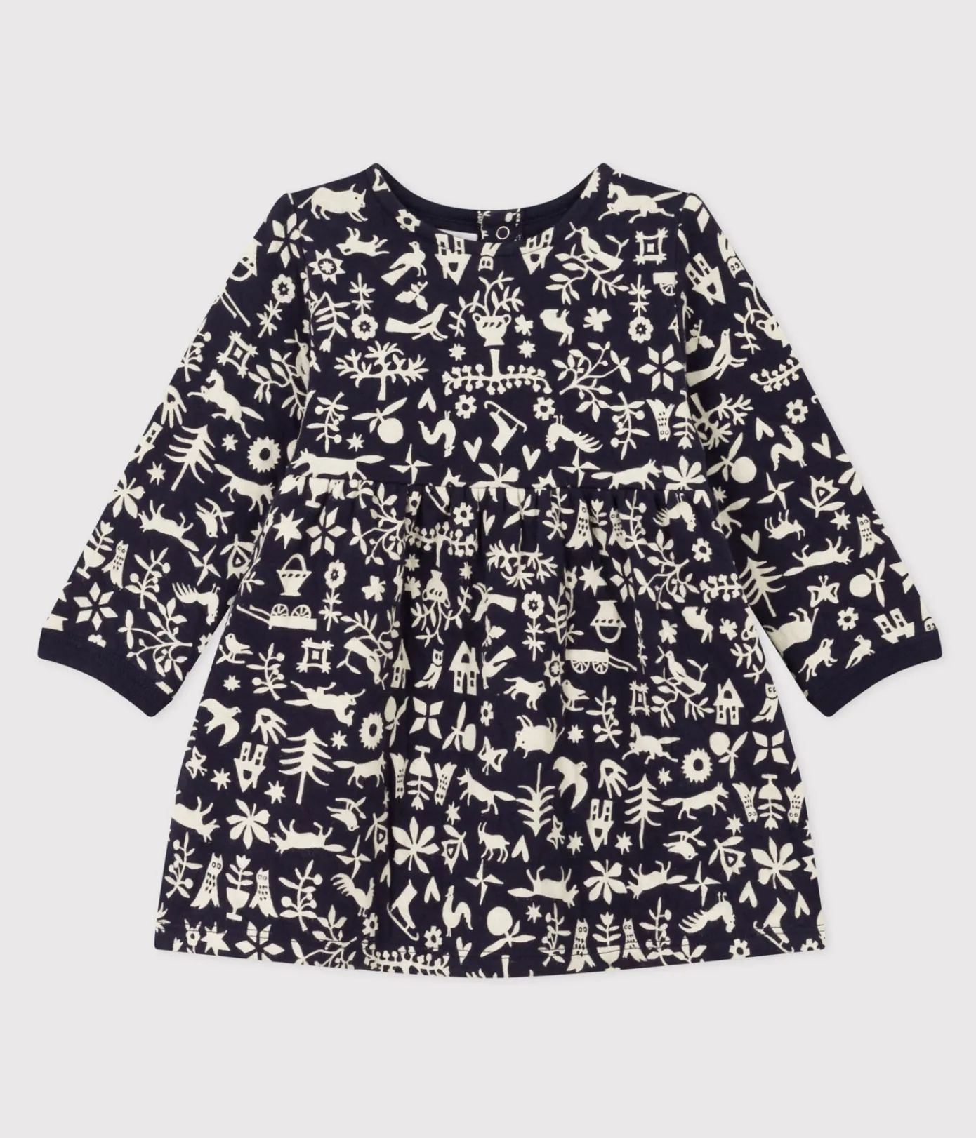 Petit Bateau Kleider*Bedrucktes langärmeliges Babykleid aus gestepptem Doppeljersey blau SMOKING/ AVALANCHE