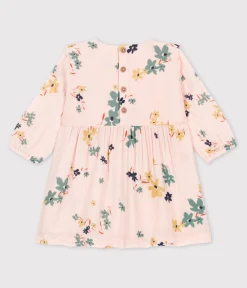 Petit Bateau Kleider*Bedrucktes langärmeliges Babykleid aus Musselin rosa SALINE/weiss MULTICO