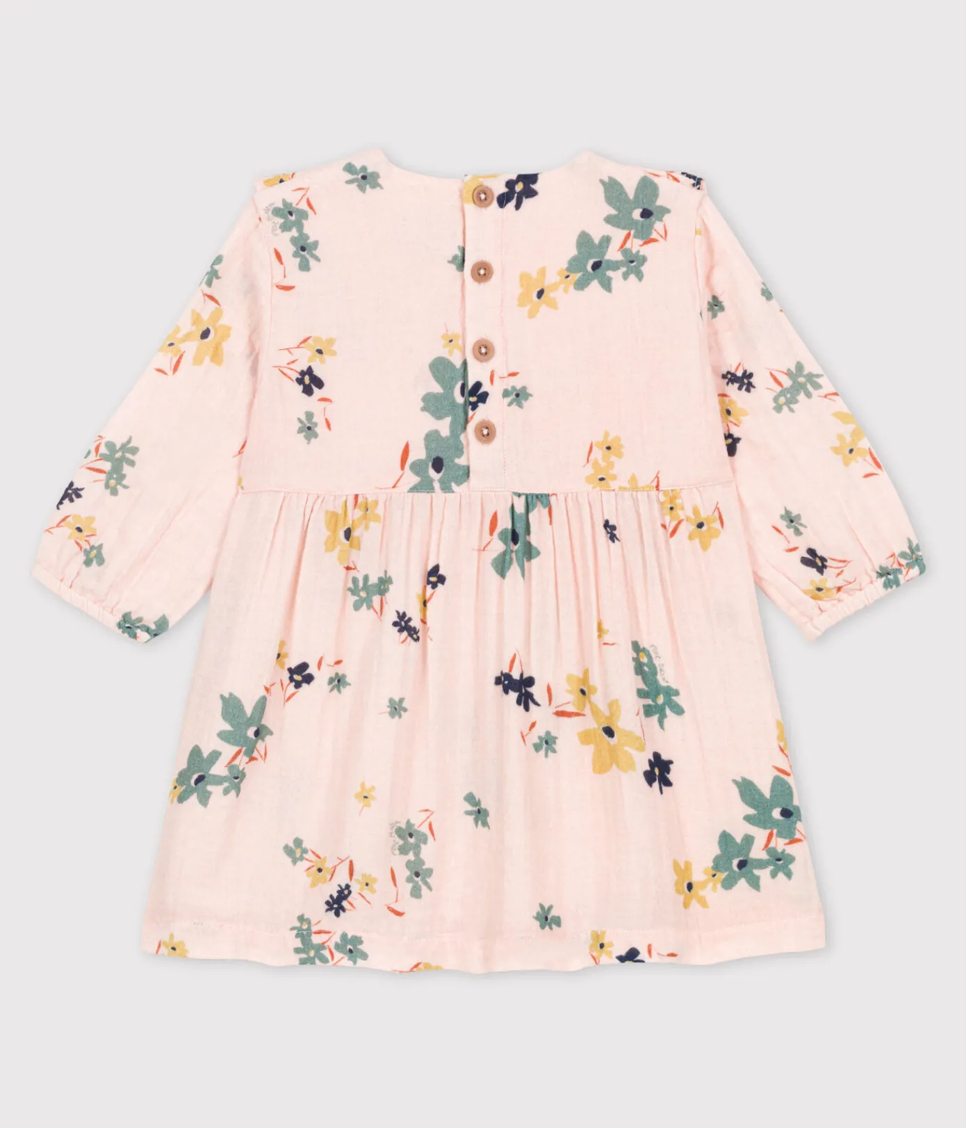 Petit Bateau Kleider*Bedrucktes langärmeliges Babykleid aus Musselin rosa SALINE/weiss MULTICO