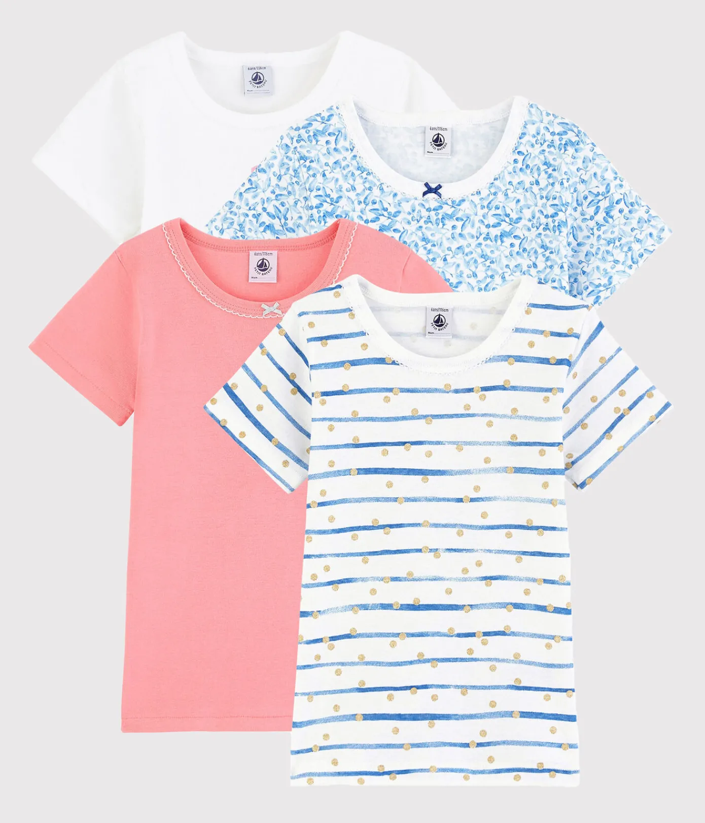 Petit Bateau Unterhemden, Tanktops|T-Shirts, Tops, Oberteile*Überraschungsset mit 4 kurzärmeligen T-Shirts für Mädchen variante 1