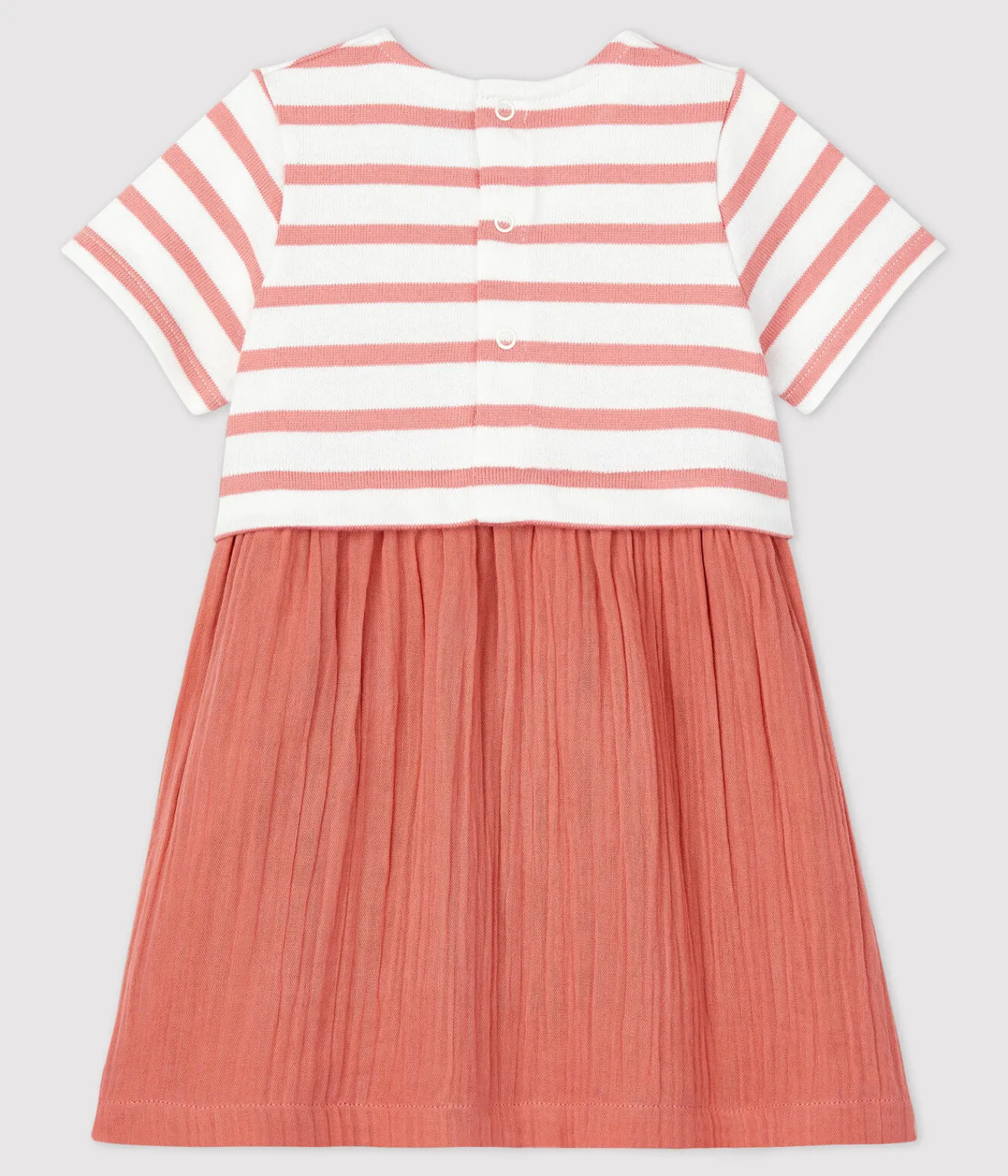 Petit Bateau Kleider*Bio-Babykleid aus Musselin und dichtem Jersey weiss MARSHMALLOW/ PAPAYE