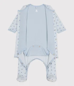 Petit Bateau Schlafanzüge, Strampler|Newborn*Bodyjama aus Nicki mit kleinen Sternchen für Babys blau GOMME/ BEACH