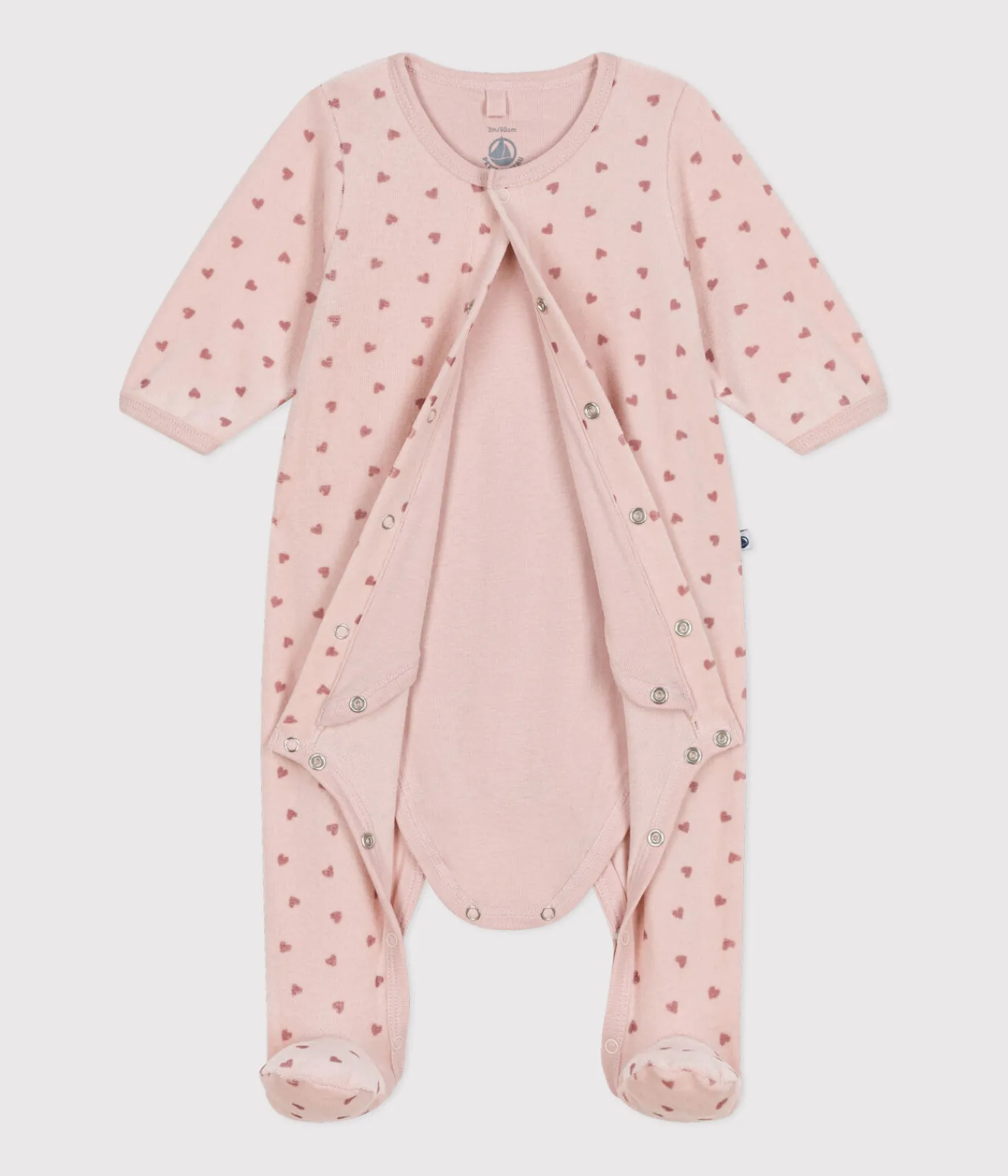 Petit Bateau Newborn|Schlafanzüge, Strampler*Bodyjama aus Nicki mit kleinen Herzen für Babys rosa SALINE/ ROSEWOOD