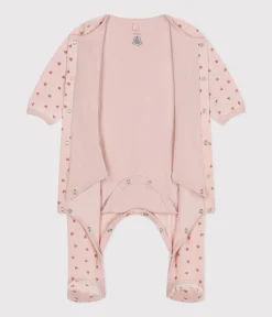 Petit Bateau Newborn|Schlafanzüge, Strampler*Bodyjama aus Nicki mit kleinen Herzen für Babys rosa SALINE/ ROSEWOOD