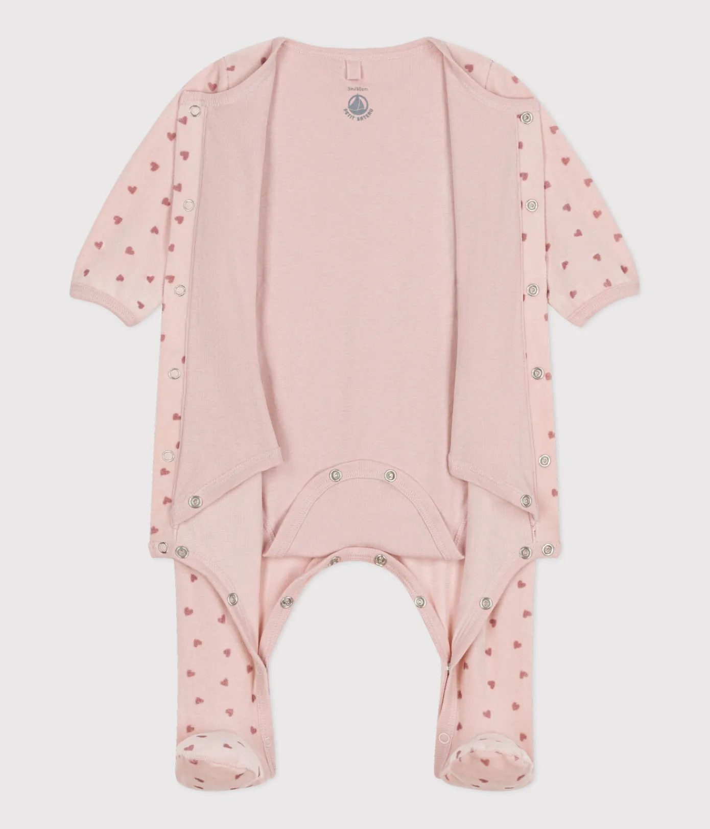 Petit Bateau Newborn|Schlafanzüge, Strampler*Bodyjama aus Nicki mit kleinen Herzen für Babys rosa SALINE/ ROSEWOOD