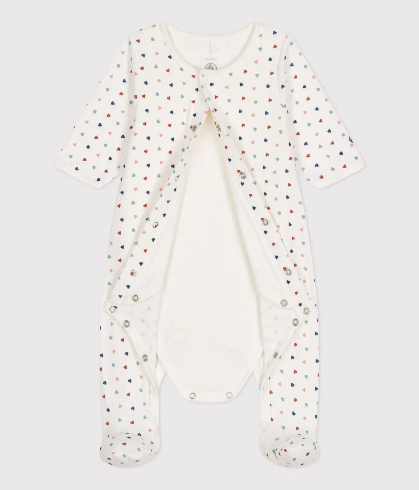 Petit Bateau Schlafanzüge, Strampler|Newborn*Bodyjama für Babys, aus Doppeljersey mit kleinem Herzmuster weiss MARSHMALLOW/weiss MULTICO
