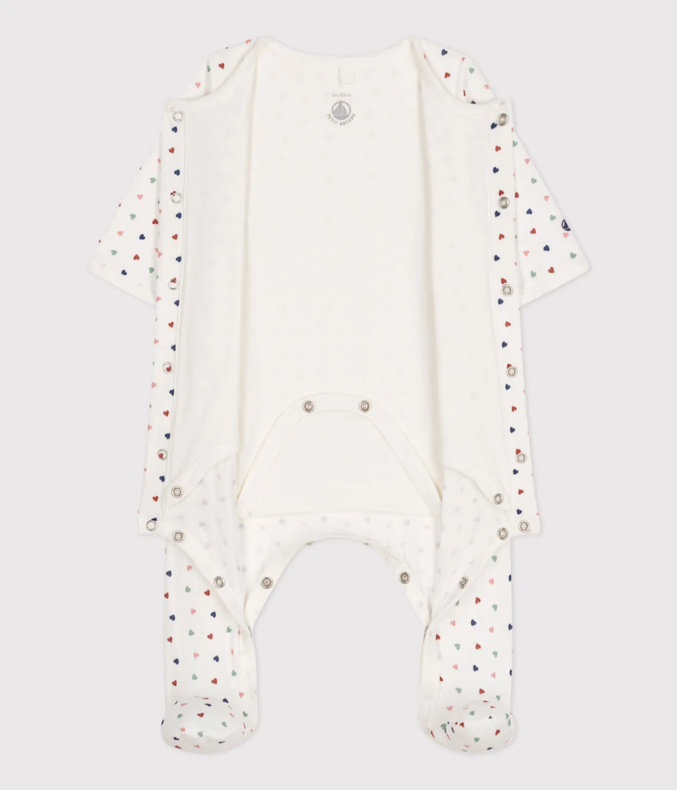 Petit Bateau Schlafanzüge, Strampler|Newborn*Bodyjama für Babys, aus Doppeljersey mit kleinem Herzmuster weiss MARSHMALLOW/weiss MULTICO