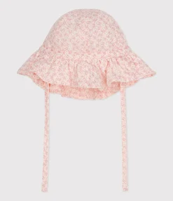 Petit Bateau Accessoires, Sonnenhüte, Caps*Breitkrempiger Baby-Hut aus Musselin mit rosa Blumenmuster Mädchen variante 1
