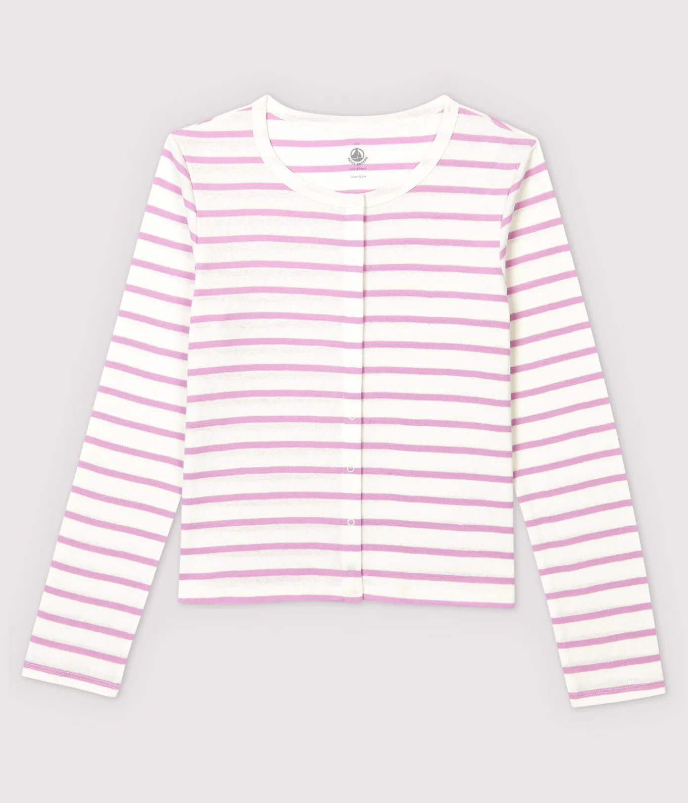 Petit Bateau Homewear|Streifenshirts, Pullover, Cardigans*Cardigan aus gestreifter Baumwolle/Leinen Damen weiss MARSHMALLOW/rosa BOHEME