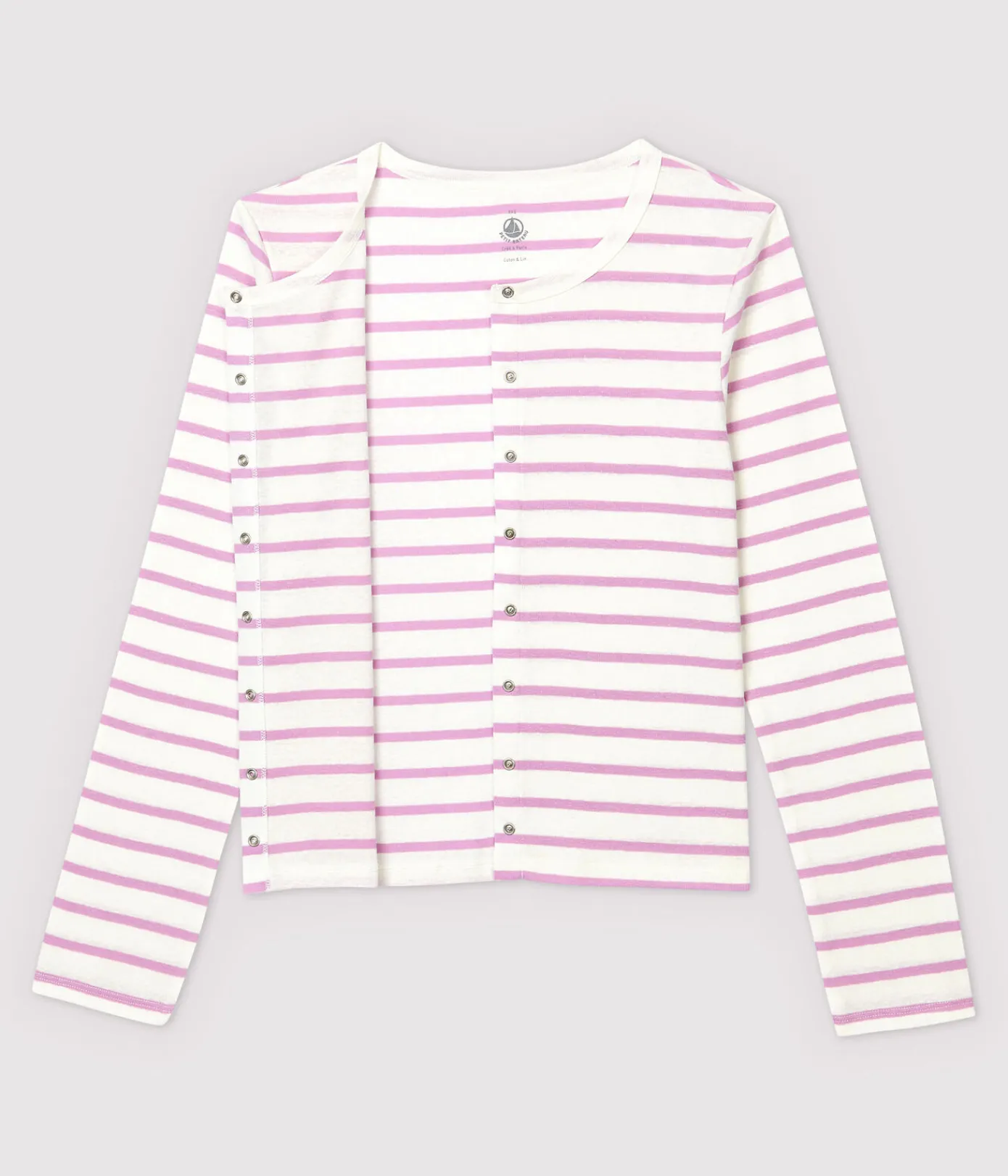 Petit Bateau Homewear|Streifenshirts, Pullover, Cardigans*Cardigan aus gestreifter Baumwolle/Leinen Damen weiss MARSHMALLOW/rosa BOHEME