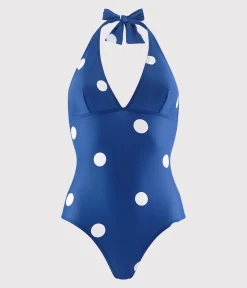 Petit Bateau Bademode*Damen-Badeanzug aus recyceltem Material blau SURF/weiss MARSHMALLOW