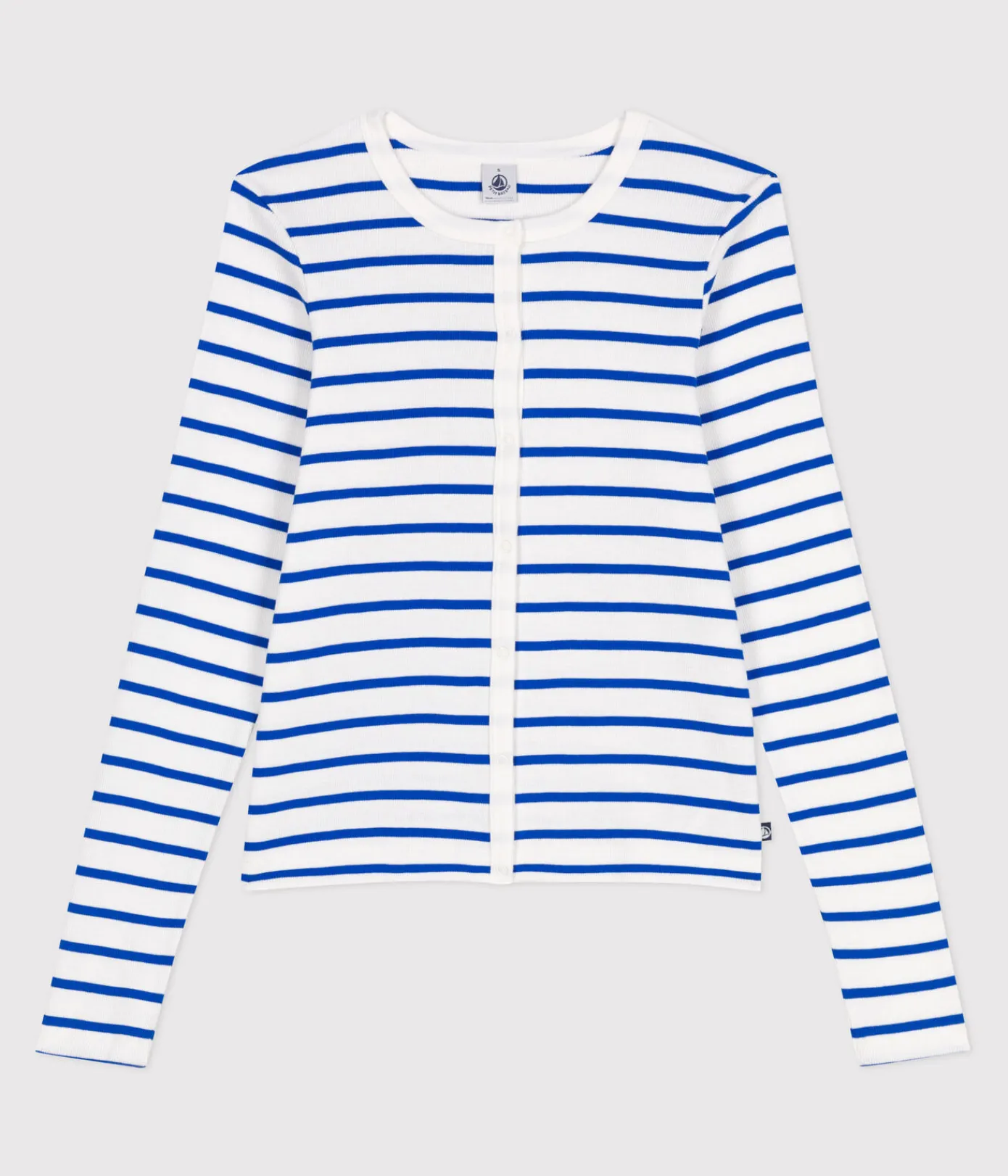 Petit Bateau Homewear|Streifenshirts, Pullover, Cardigans*Damen-Cardigan aus einfarbiger Baumwolle weiss MARSHMALLOW/blau PERSE