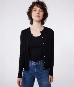 Petit Bateau Homewear|Streifenshirts, Pullover, Cardigans*Damen-Cardigan aus einfarbiger Baumwolle schwarz BLACK