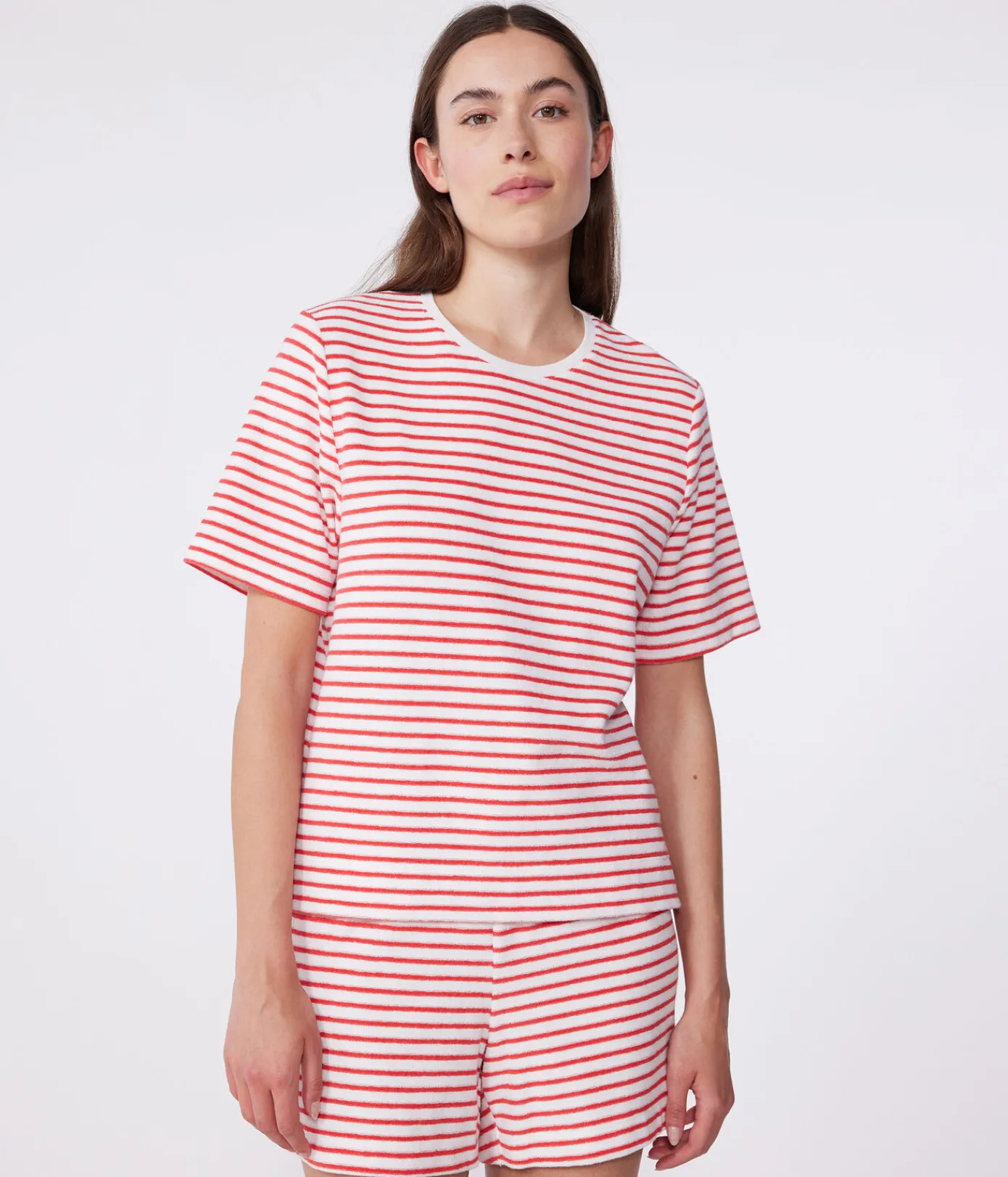 Petit Bateau Schlafanzüge, Nachthemden*Damen-Kurzpyjama aus Baumwolle mit Streifen ROT MARSHMALLOW/ SPI