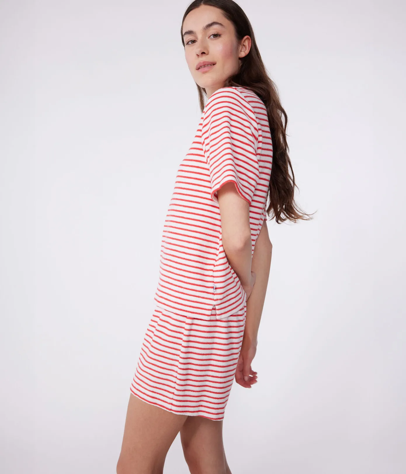 Petit Bateau Schlafanzüge, Nachthemden*Damen-Kurzpyjama aus Baumwolle mit Streifen ROT MARSHMALLOW/ SPI