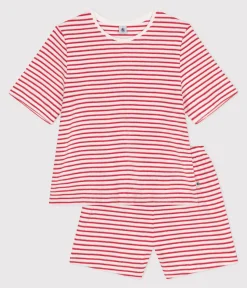 Petit Bateau Schlafanzüge, Nachthemden*Damen-Kurzpyjama aus Baumwolle mit Streifen ROT MARSHMALLOW/ SPI